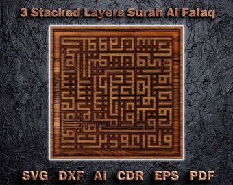 Plantilla multicapa de caligrafía cúfica de la Sura Al Falaq (descarga digital)