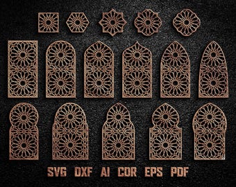Conjunto SVG de paneles de ventana marroquíes, diseño geométrico islámico (descarga digital)
