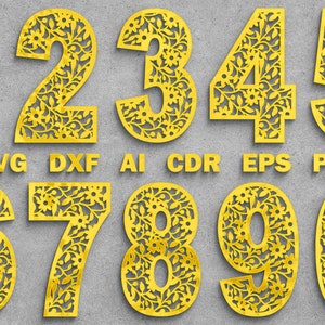 Plantilla de números de monograma con arte lineal vectorial SVG, DXF, AI para corte láser y CNC de Cricut