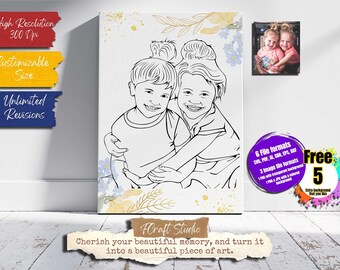 Retrato personalizado con foto a arte lineal: regalo de dibujo personalizado (descarga digital)