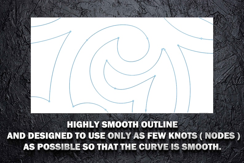 Puede incluir: Un fondo blanco con un dibujo de l&iacute;nea azul de una curva suave. La curva est&aacute; compuesta por varios arcos conectados. El texto debajo de la imagen dice: HIGHLY SMOOTH OUTLINE AND DESIGNED TO USE ONLY AS FEW KNOTS (NODES) AS POSSIBLE SO THAT THE CURVE IS SMOOTH.