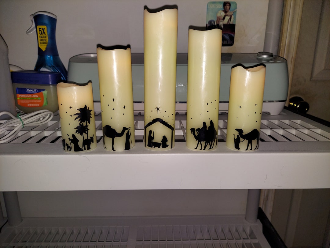Nativity Scene Flameless Candle Set, Christmas Decor, Nativity Set, Pillar Candle Set, No Flame