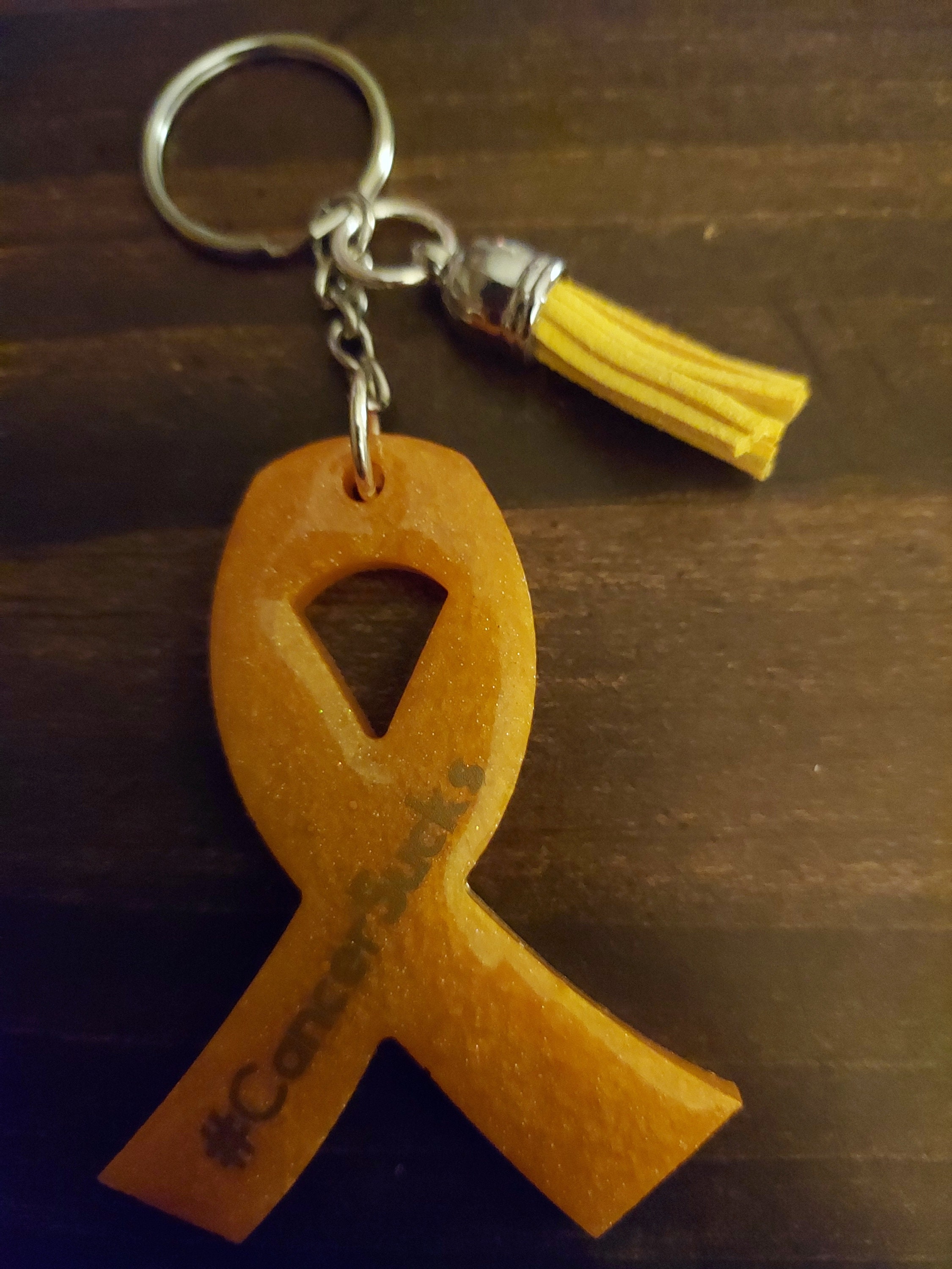 Porte-clés Ruban De Sensibilisation Cancer Du Sein - Résine Pailletée Rose, Fait Main (USA)