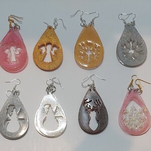 Christmas Earrings, Teardrop Earrings, Holiday Jewelry, Dangle, Personalized, Gift, Snow Angel, Reindeer, Snowflake, Snowman, Festive