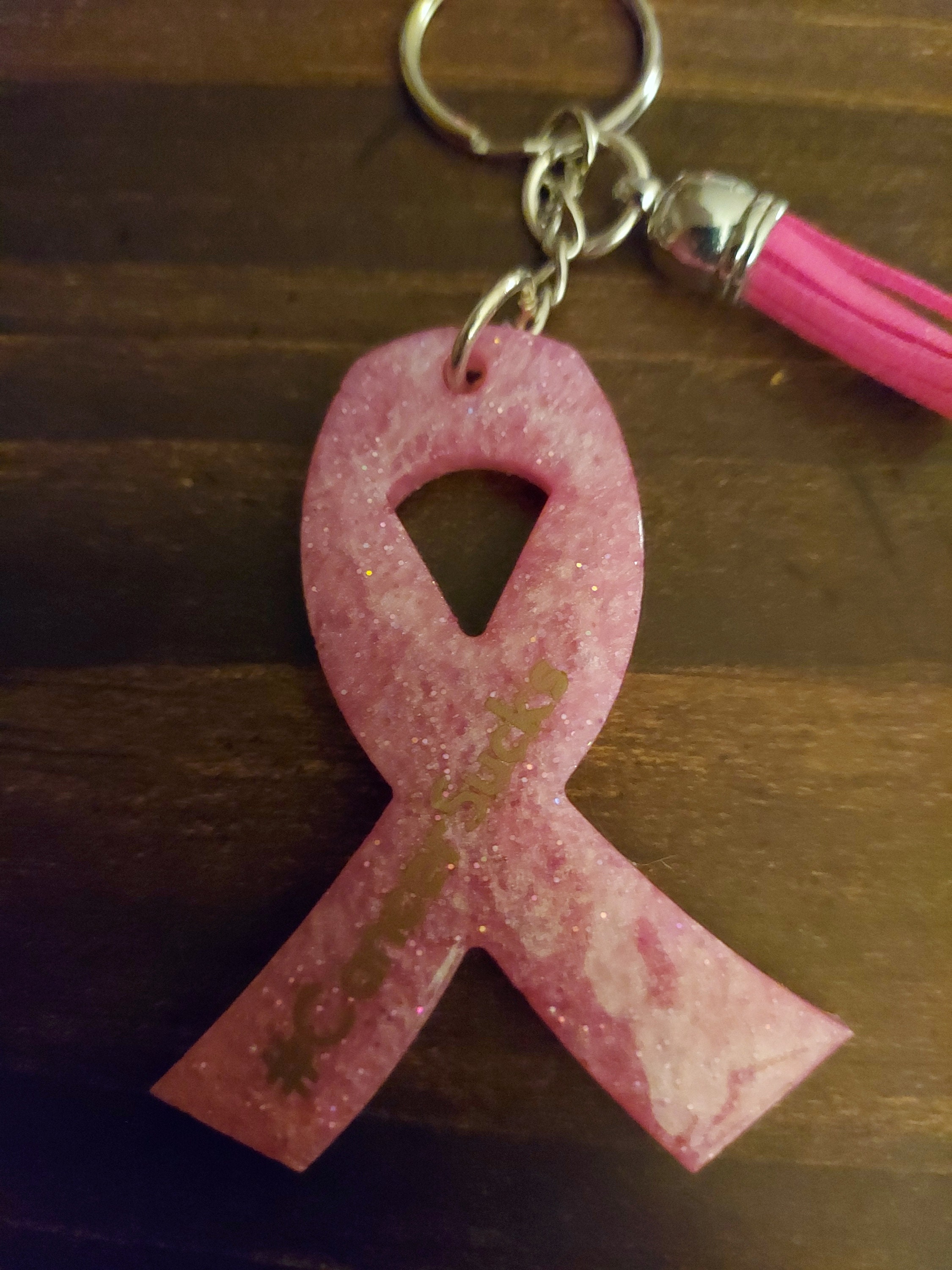 Porte-clés Ruban De Sensibilisation Cancer Du Sein - Résine Pailletée Rose, Fait Main (USA)