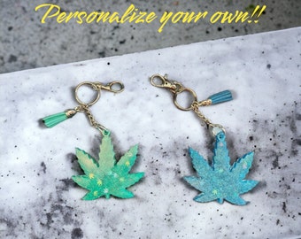 Personalized Marijuana Leaf Keychain, Resin Keychain, Gift for Stoners