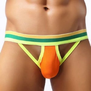 Jock Strap Men's Sexy Open Rear Posing Pouch Jockstrap Hot Brief Underwear Pants Harness Bottomless Backless Butt Brief Athletic Muscle New Orange