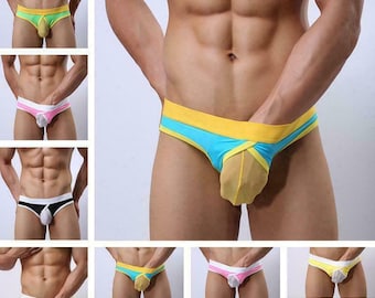 Slinky Men's Brief with Revealing Bulge Enhancing Sheer Mesh Pouch Sexy Transparent Posing Underwear See Through Translucent Lingerie Gifts