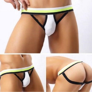 Jock Strap Men's Sexy Open Rear Posing Pouch Jockstrap Hot Brief Underwear Pants Harness Bottomless Backless Butt Brief Athletic Muscle New White