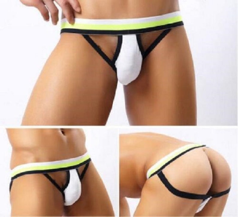 Jock Strap Men's Sexy Open Rear Posing Pouch Jockstrap Hot Brief Underwear Pants Harness Bottomless Backless Butt Brief Athletic Muscle New White