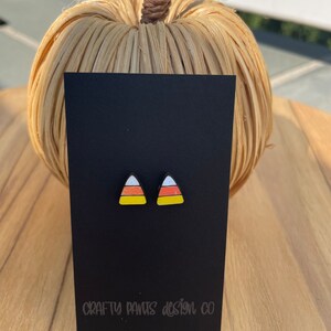 Halloween earrings, studs, candy corn, cute,  engraved wooden earrings