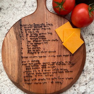 Recipe cutting board, engraved, handwritten recipe board