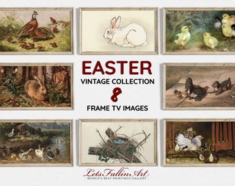 vintage Spring Bunny Peintures Samsung tv | Poussins de Pâques | Décor de maison de lapin de Pâques | lapin vintage | Cadre TV Art | #TVSET30