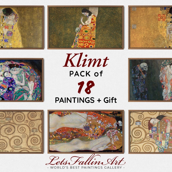 GUSTAV KLIMT - Set of 18 Paintings Collection plus gift | Samsung the Frame Art Tv - Digital Instant Download | Special Offer #TVSET21