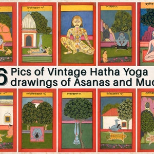 46 Pcs of Hatha Yoga Postures | Vintage Yoga Art | Chakras Retro Prints | Yoga Studio Decor - Printable Art