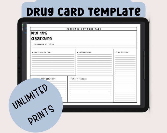 Drug Card Printable Pharmacology Template Nursing School Pharmacy Tech