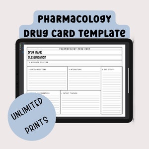 Drug Card Printable | Pharmacology Template | Nursing School | Pharmacy ...