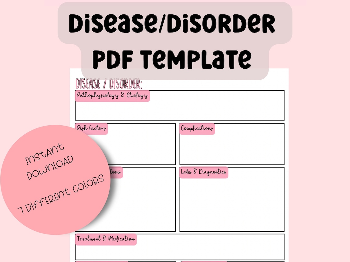 Disease / Disorder PDF Template for Nursing Students Med Etsy