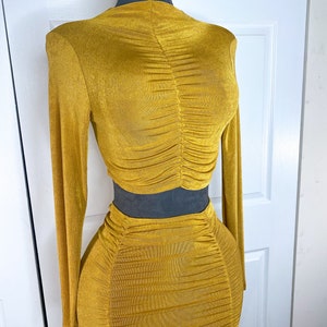 High Waisted SKIRT and Top Round Neckline Long Sleeve Crop TOP Two Piece SET, Ladies Casual Wear Going Out Pencil maxi Skirt and Top