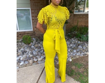 Stretchy Wide Leg Jumpsuit, Womens Lime Green Romper,  Trendy Summer Wear, Gift For Her