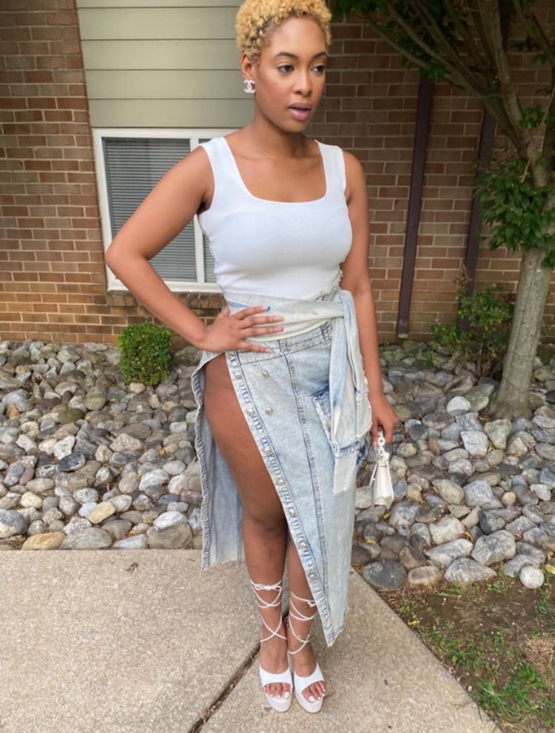 Women Taupe Denim Wrap Skirt
