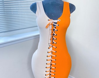 Two-Toned Lace-Up Dress, Color Block, Spring Summer