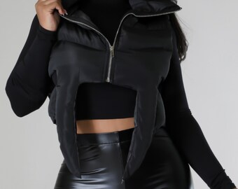 Black Crop Top Women's Vest | Trendy Streetwear Outerwear Fashion