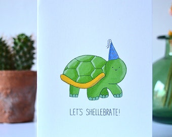 Birthday Card Cute Card ‘Let’s Shellebrate!’ Pun Funny Card Friend Family Card Eco Card Sustainable Card Hand Made Card