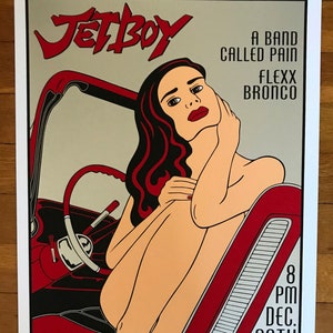 Official Jetboy silkscreened concert poster, San Francisco poster, rock poster, Bottom of the hill, woman, classic car image 1