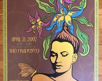 Official San Francisco Digital Be-In 15 Biomimicry poster, psychedelic poster, butterfly, flowers in hair, nature, sustainability