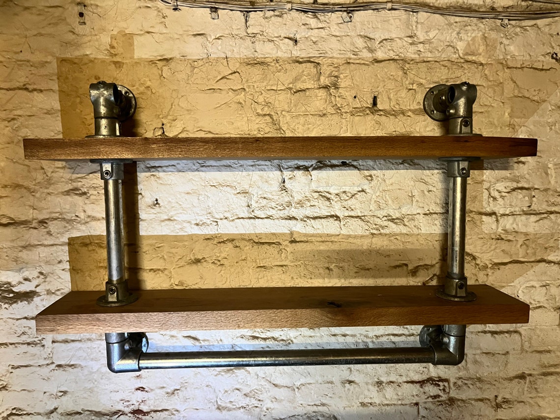 Oak and Industrial Tube Two Tier Shelf Unit Etsy