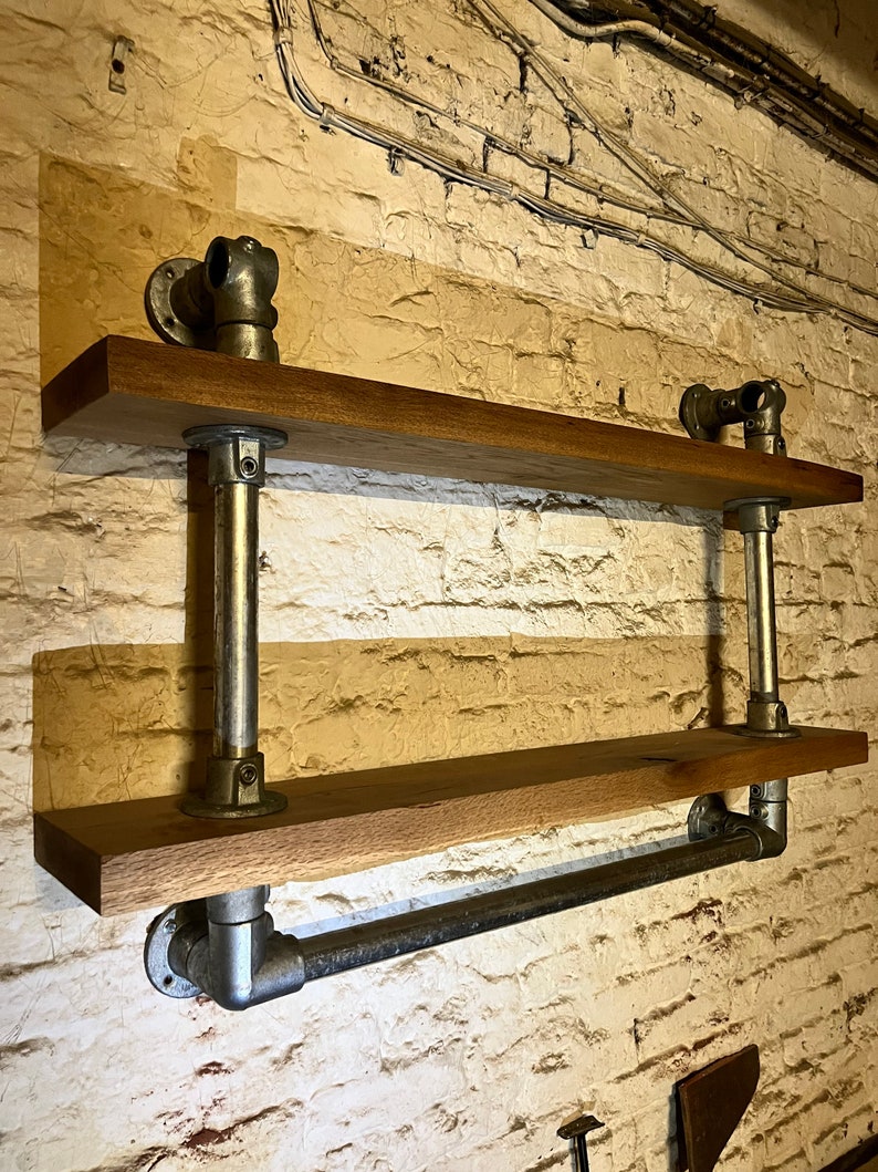 Oak and Industrial Tube Two Tier Shelf Unit Etsy