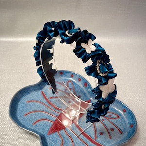 Queen Geraldine Crown - Handmade Headpiece - Blue Luxury Headband - Jeweled Embellished Headband - Butterfly Ruched Headband - Party Tiara