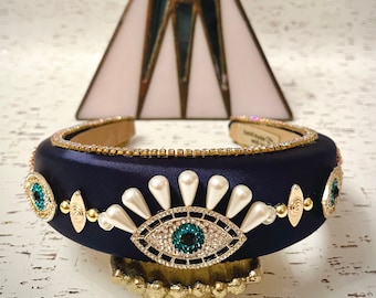 EVIL EYE Gold Turquoise Headband - Velvet / Golden / Yellow  display picture 3