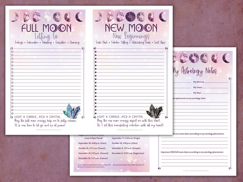 2026 Moon Journal Pages | New Full Moon Digital Bundle | 2 Printable ...