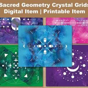Digital Download | Five Crystal Grids Bundle | Sacred Geometry Art Bundle | Colorful Reiki Art
