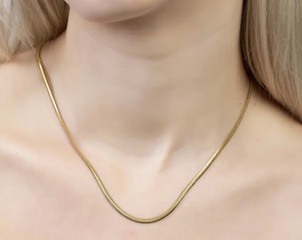 Minimalistische Schlangenkette Gold, Handgemachte Halskette für Frauen, 3mm Choker Gliederkette Damen Geschenk für Sie Modeschmuck