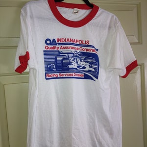 Vintage Screen Stars 1980&#39;s Indy 500 Indianapolis 500 Quality Assurance Racing T-shirt Single Stitch 50/50 USA  Ringer Large