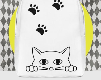 Minimalistischer Katzen Art Weißer Rucksack für stilvolle Katzenliebhaber
