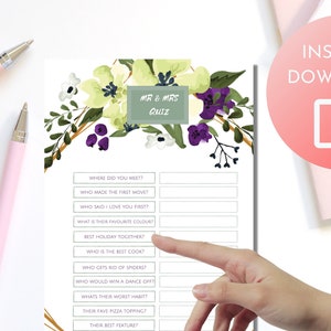 Mr & Mrs Quiz Bridal Shower Game Instant Download, Fun Bachelorette Party Game Printable, Virtual Bridal Games, Fun Hen Party Printables