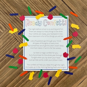 Ready Confetti, Night Before School, First Day of School, Kindergarten, Back to School, Ready Confetti with Confetti, Back to School Gift