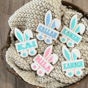 Easter Basket Name Tag, Personalized Easter Basket Name Tag, Custom Easter Bunny Tag, Acrylic Easter Name Tag, Custom Easter Wood Basket Tag