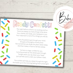 Ready Confetti, Night Before School, First Day of School, Kindergarten, Back to School, Instant Download, Digital Download (DIGITAL FILE)