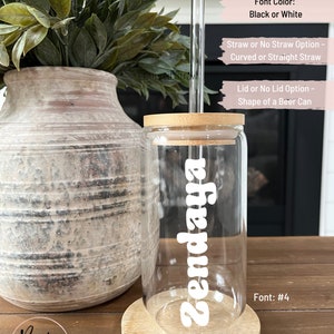 Personalized Name Iced Coffee Cup - Iced Coffee Cup with Lid and Straw - Beer Can Glass with Lid & Straw - Bridal Party Gift - Glass Tumbler