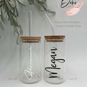 Personalized Name Iced Coffee Cup - Iced Coffee Cup with Lid and Straw - Beer Can Glass with Lid & Straw - Bridal Party Gift - Glass Tumbler