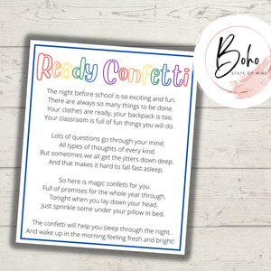 Ready Confetti, Night Before School, First Day of School, Kindergarten, Back to School, Instant Download, Digital Download (DIGITAL FILE)