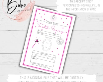 Tooth Fairy Receipt, Tooth Fairy Certificate, Lost Tooth Certificate, Lost Tooth Report, DIGITAL DOWNLOAD, Instant Download, Printable, Girl