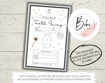 Ontvangstbewijs tandenfee, certificaat tandenfee, certificaat verloren tand, rapport verloren tanden, DIGITALE DOWNLOAD, Instant Download, Afdrukbaar