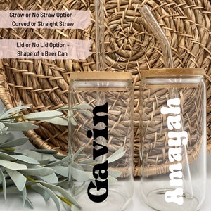 Personalized Name Iced Coffee Cup - Iced Coffee Cup with Lid and Straw - Beer Can Glass with Lid & Straw - Bridal Party Gift - Glass Tumbler