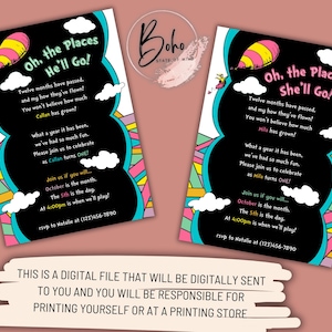 Dr. Seuss First Birthday Invite- Oh, the Places You&#39;ll Go! (DIGITAL FILE) Digital Download Instant Download